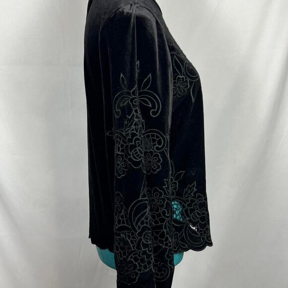 Y2K EXPRESS Black Velvet Laser Cutout Balloon Sleeve Top (Size S) - Picture 4 of 7
